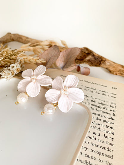 Custom pearl flower drop earrings