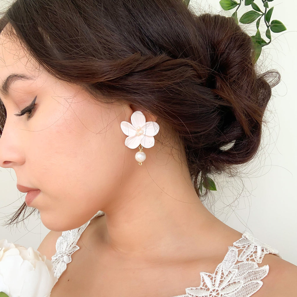 Danna-Flower Clay with Pearl Drops Earrings