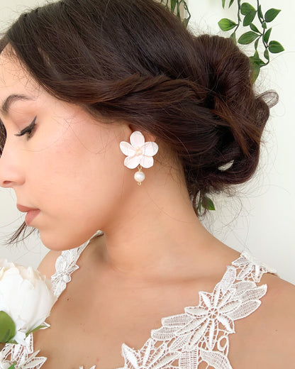 Custom pearl flower drop earrings