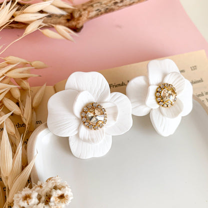 Modern bridal statement flower earrings in other angle