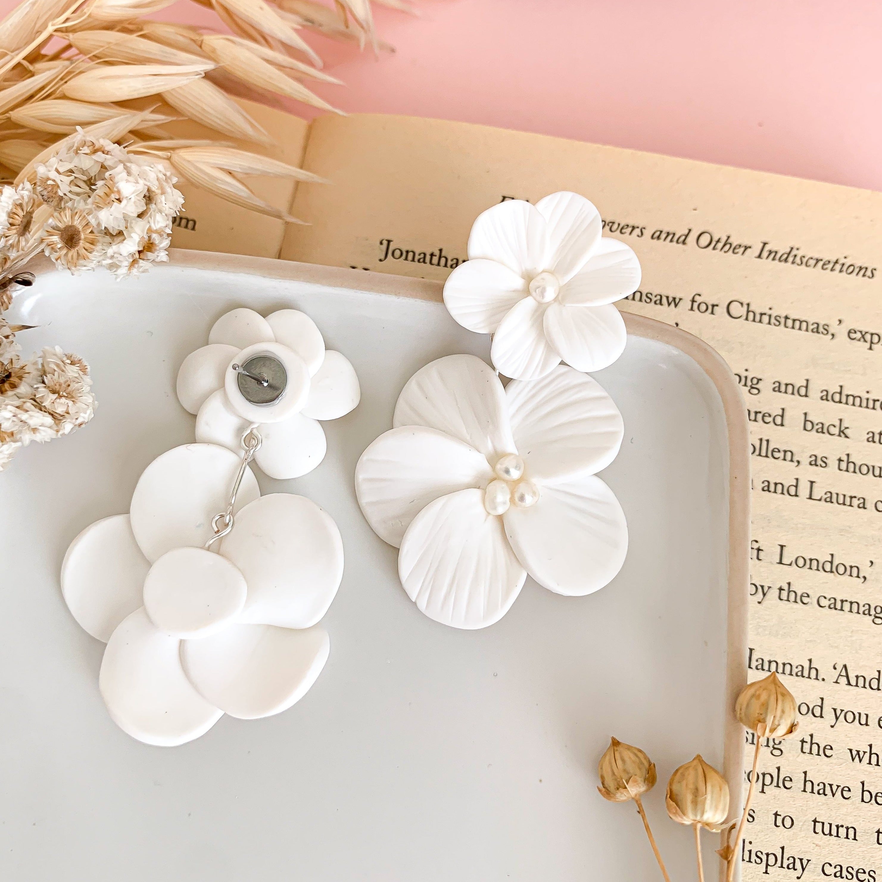 double floral earrings on the back side