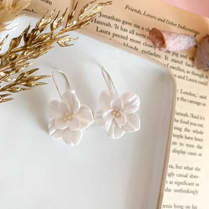 dangly bridal flower earrings with silver plated wire