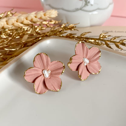 Flora- Blush floral stud earrings with pearls