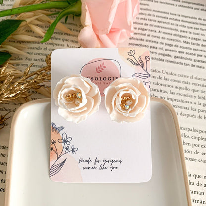 peony flower earrings in display card