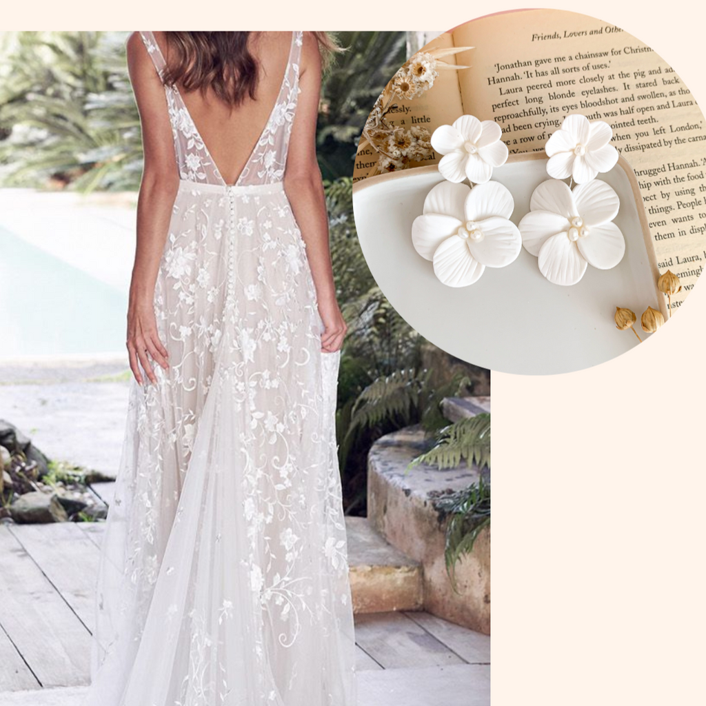 bridal floral earrings ideas with wedding dress to combine