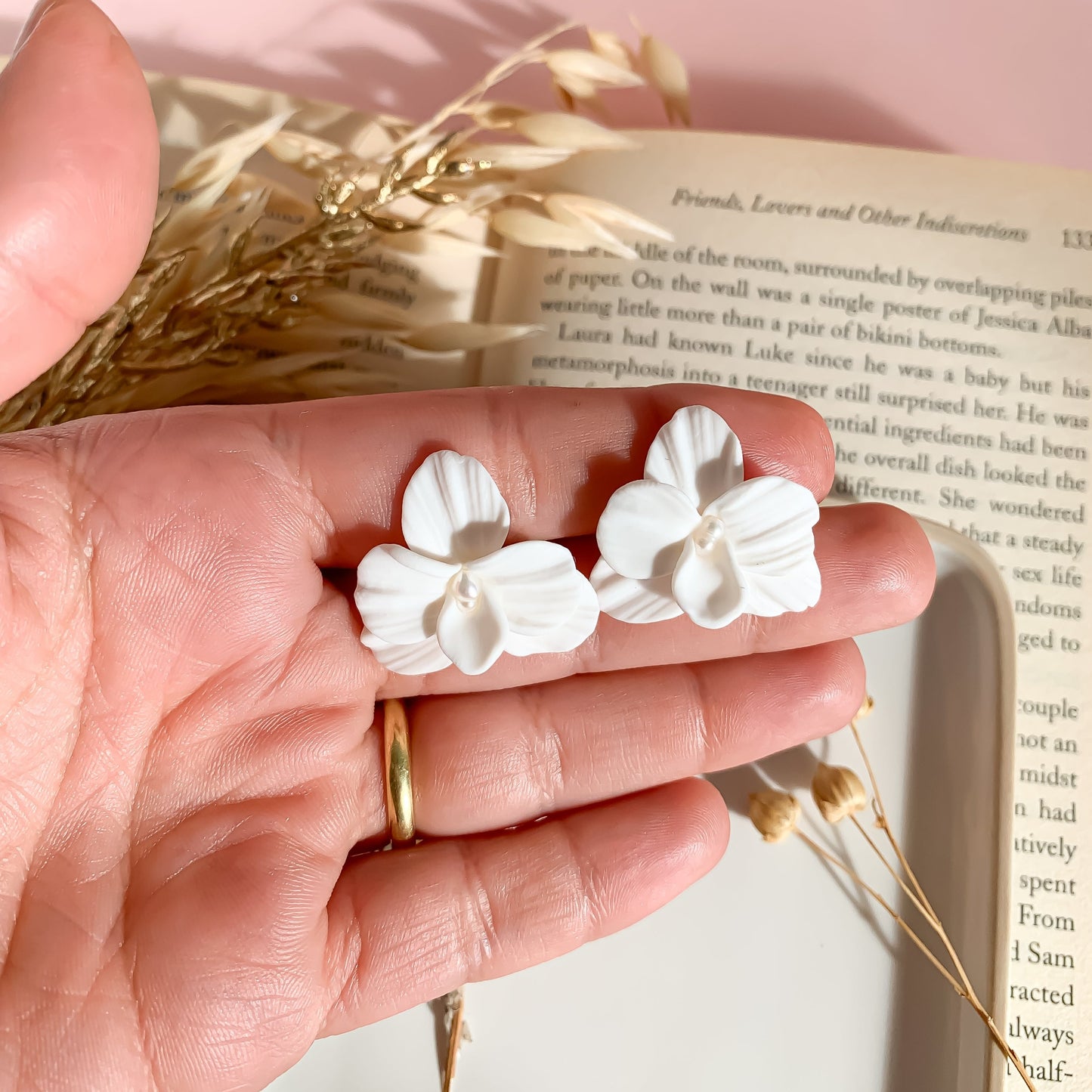 hand-measurement orchid flower earrings