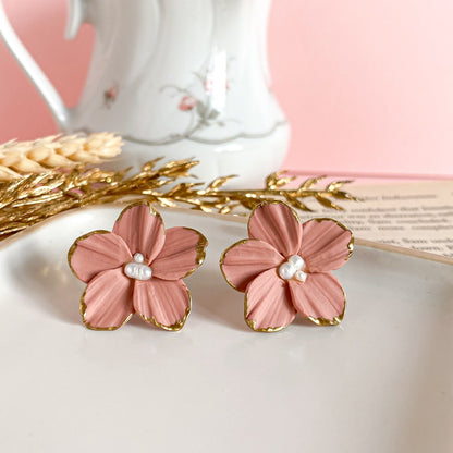 Polymer clay flower earrings with pearls