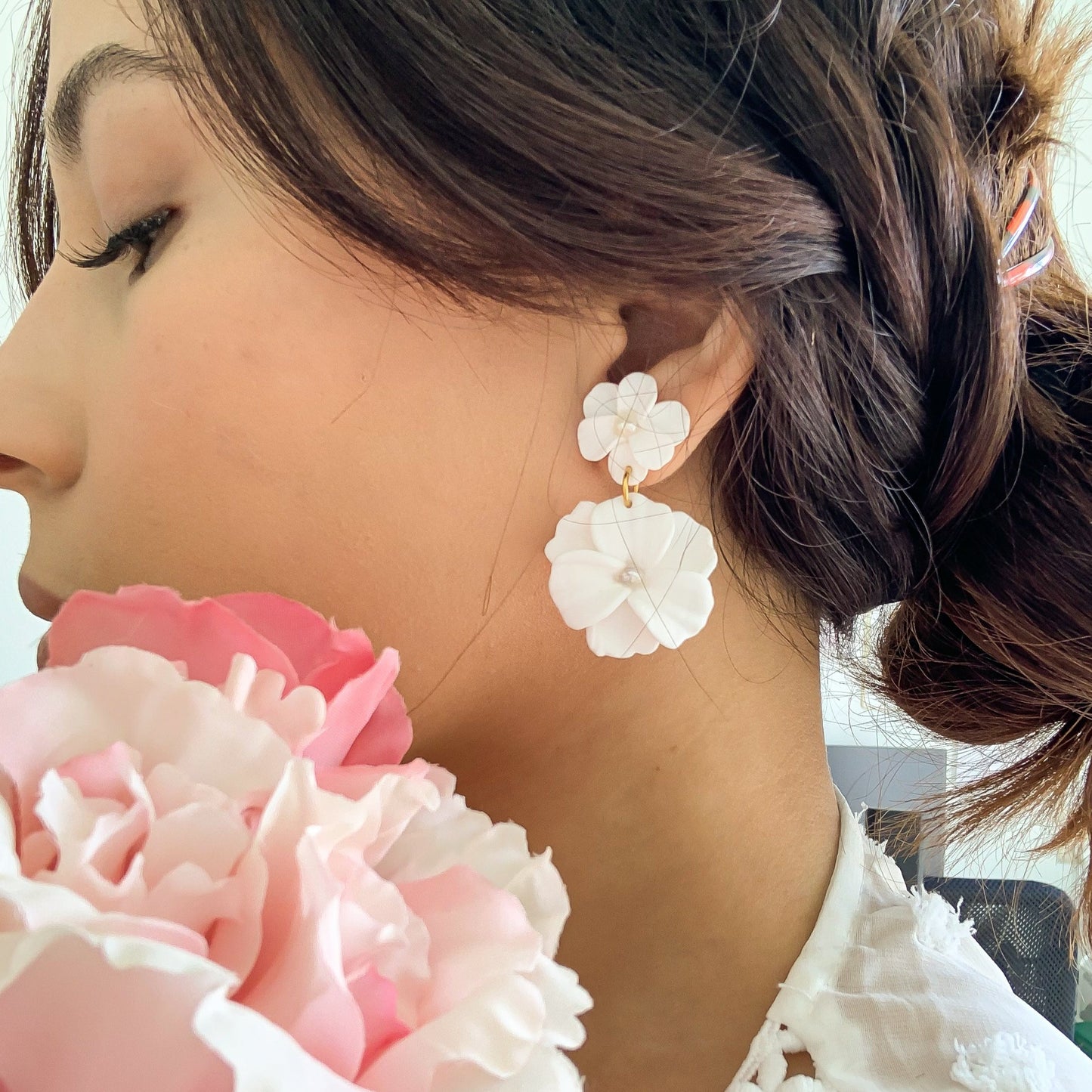 bride with  Flower Stud Drop Earrings