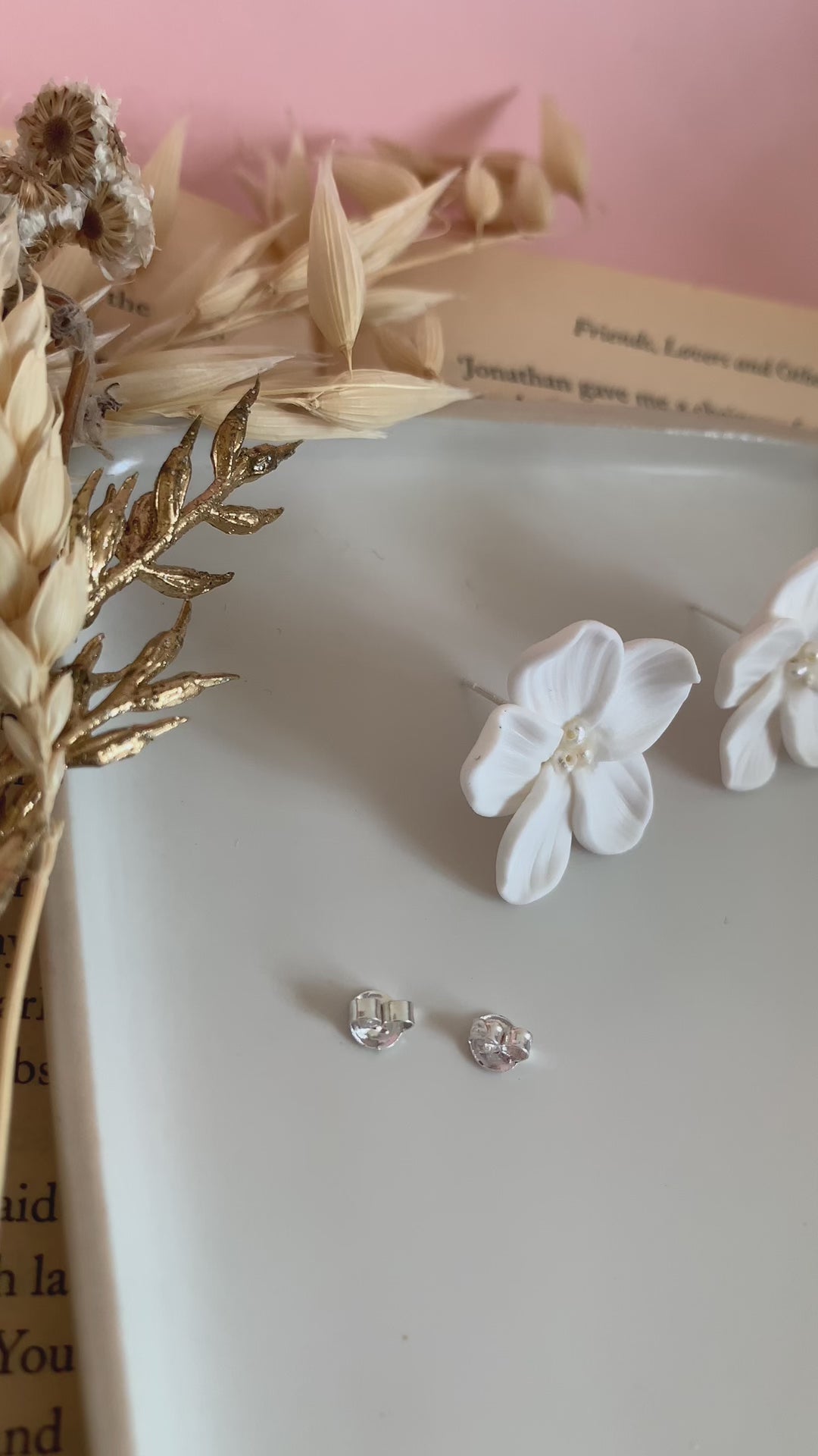 Dainty White Polymer Clay Flower Stud Earrings
